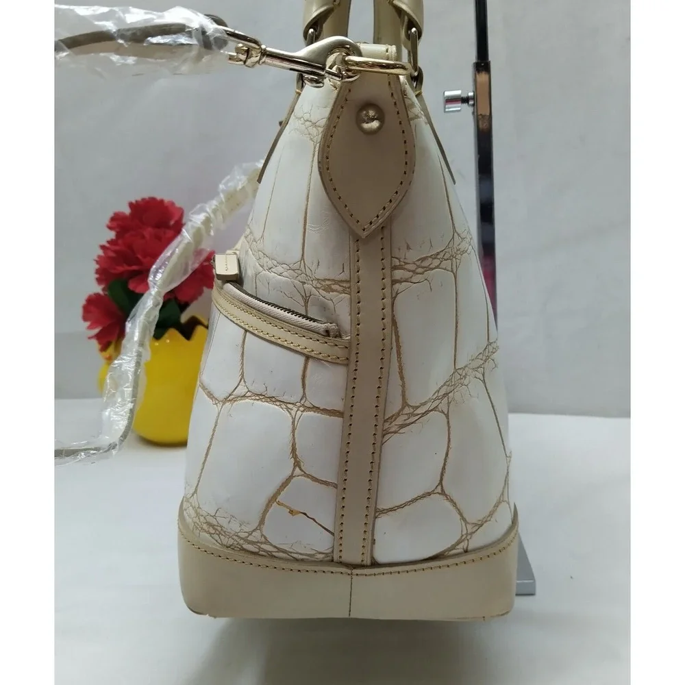 Dooney & Bourke Off White Leather Crocodile Embossed Top Handle Satchel Bag